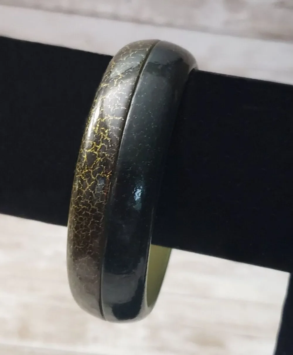 Vintage Bracelet / Bangle Two Tone Dark Green & Crackle Pattern